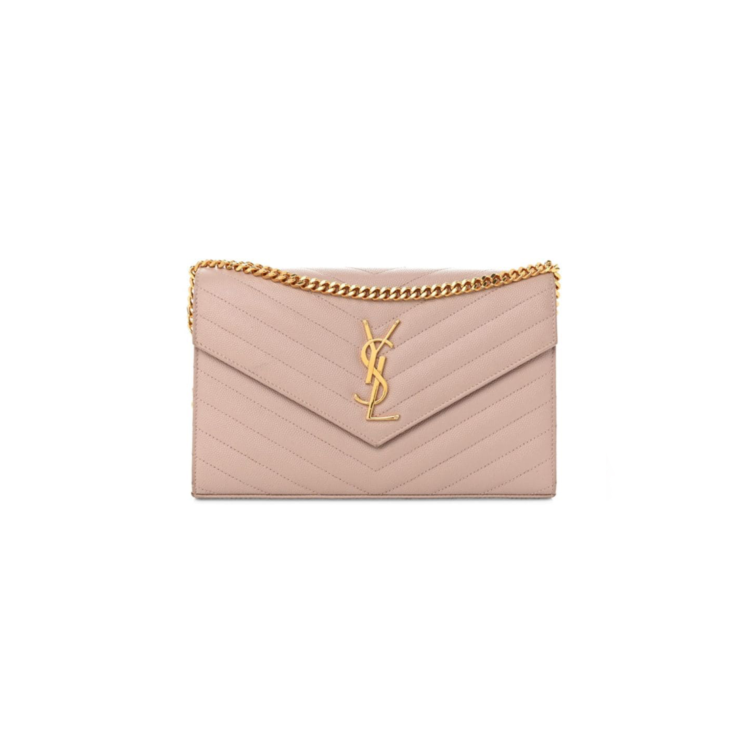 YSL CLASSIC CASSANDRE CHAIN WALLET IN GRAIN DE POUDRE LEATHER 377828BOW016920 (22.5*14*4cm)